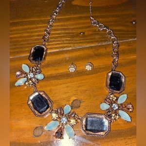 rose gold and crystal necklace and earring set